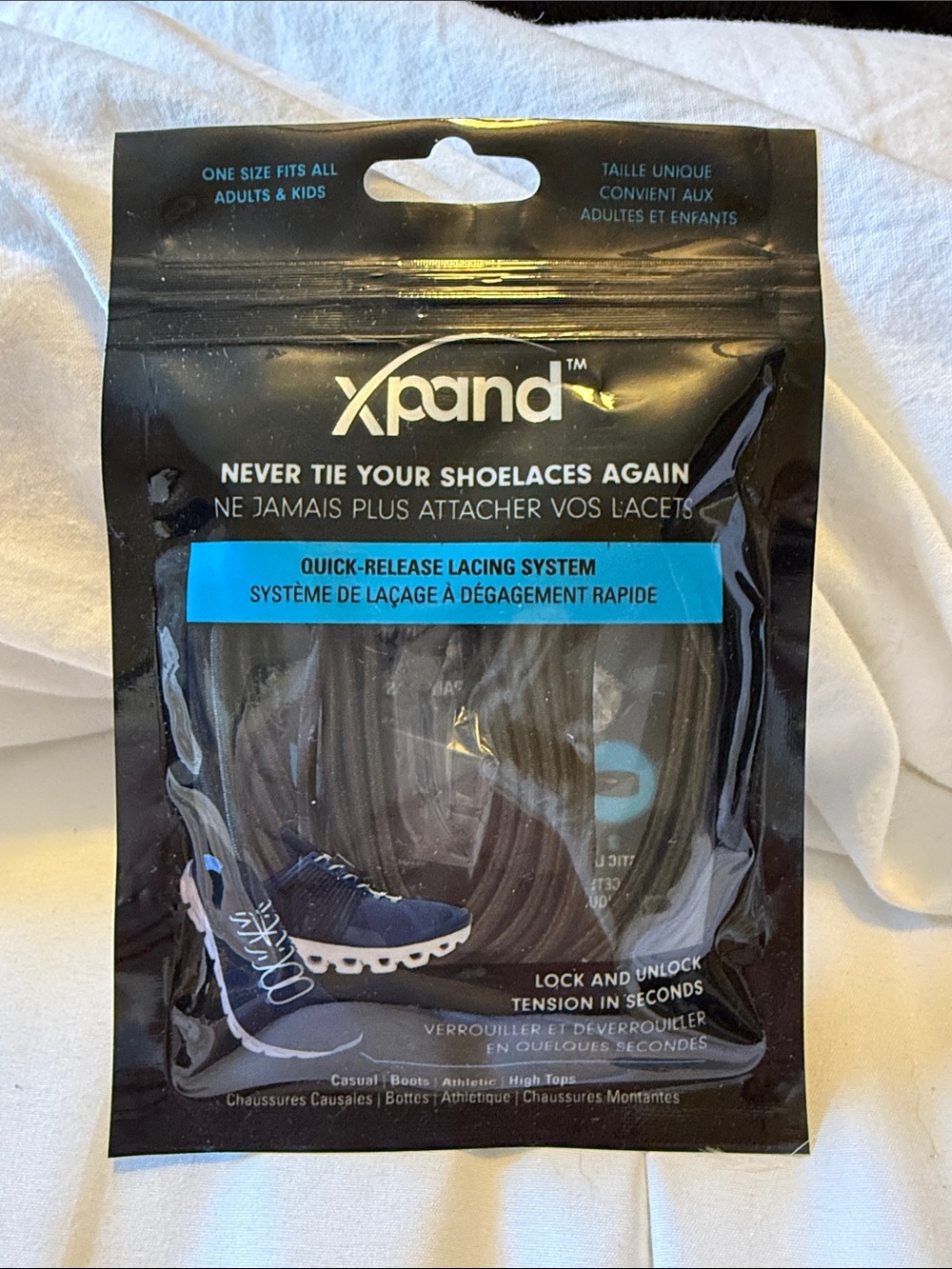 Xpand Quick-Release Lacing System - Black & Blue Accent OS Adults and Kids